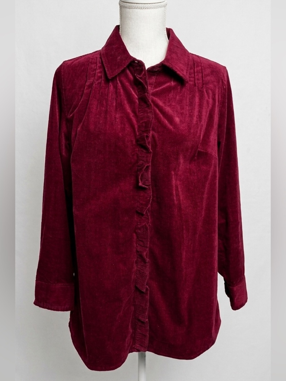 Soft Surroundings Wine Color Oversized Stretch Corduroy Shirt Top Sz S Tunic